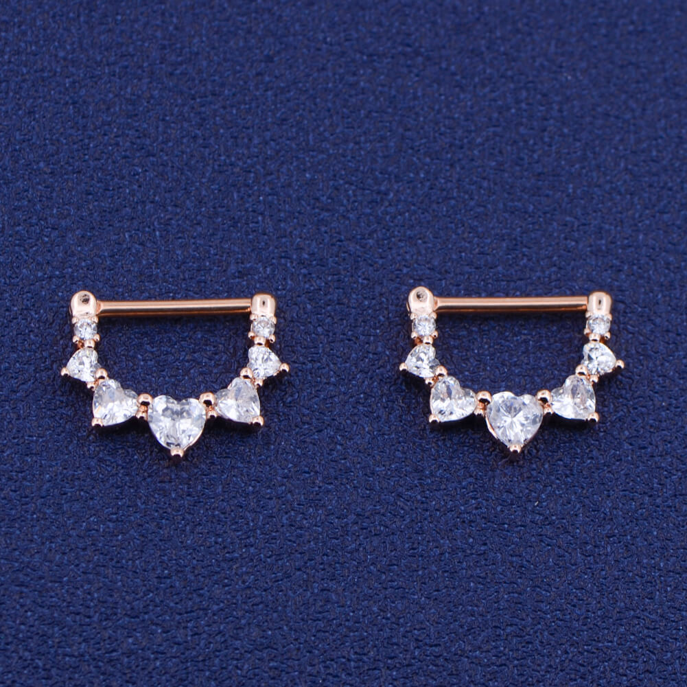 2pcs 14G Rose Gold Surgical Steel CZ Nipple Clicker Jewelry - OUFER BODY JEWELRY