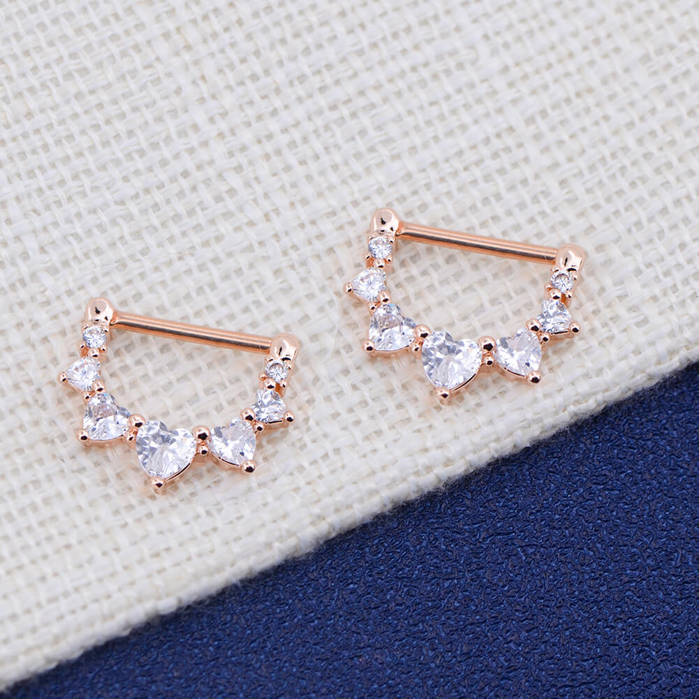 2pcs 14G Rose Gold Surgical Steel CZ Nipple Clicker Jewelry - OUFER BODY JEWELRY