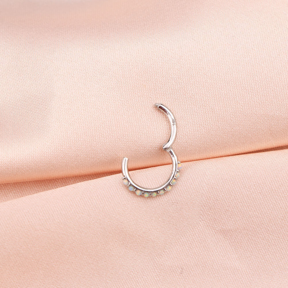 14K White Gold Helix Hoop Opal 16G Daith Hinged Hoop - OUFER BODY JEWELRY