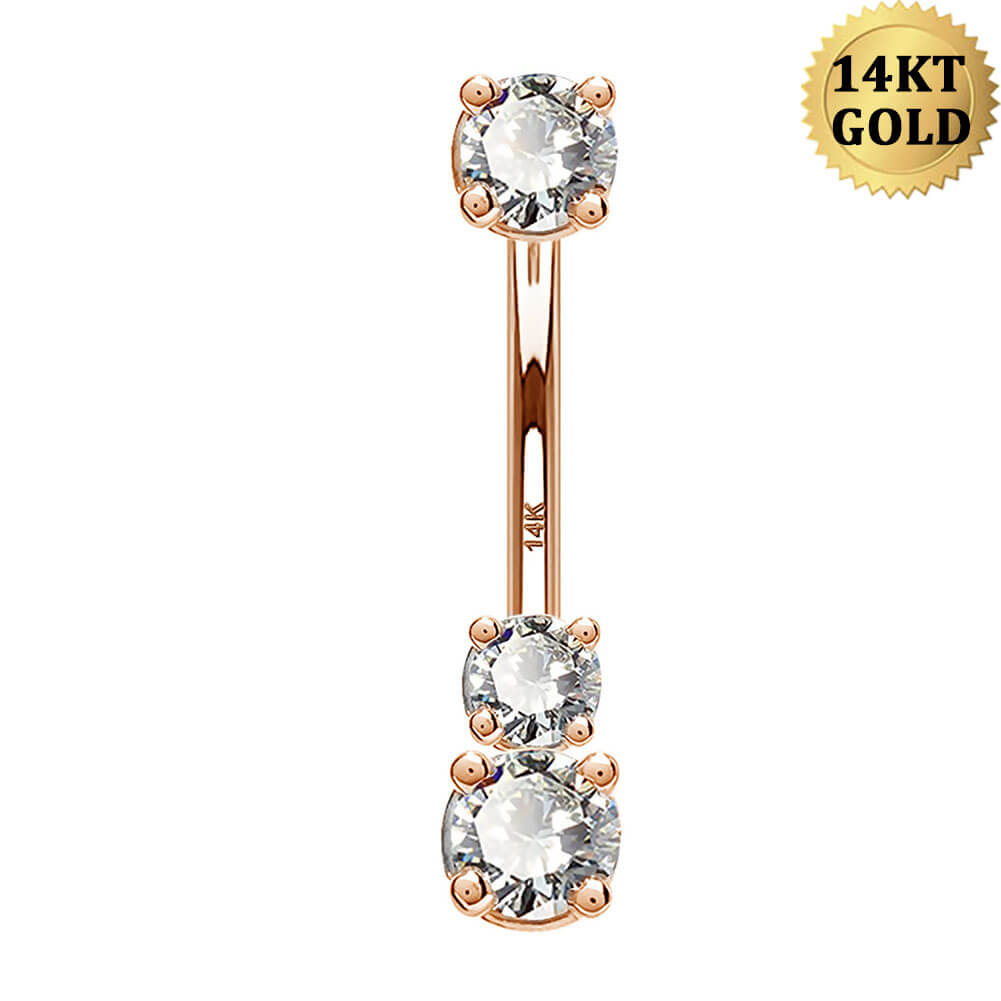 14k rose gold CZ belly ring
