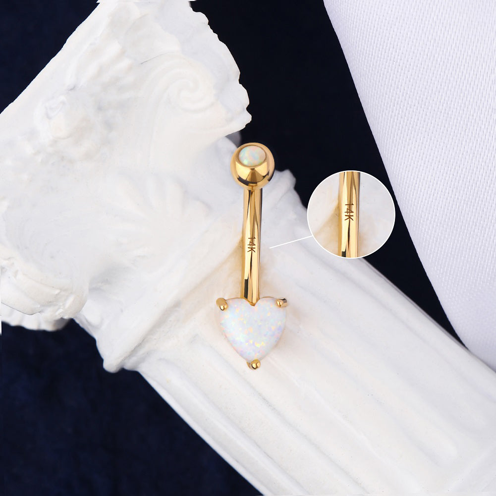 14K Gold Heart Opal Belly Ring