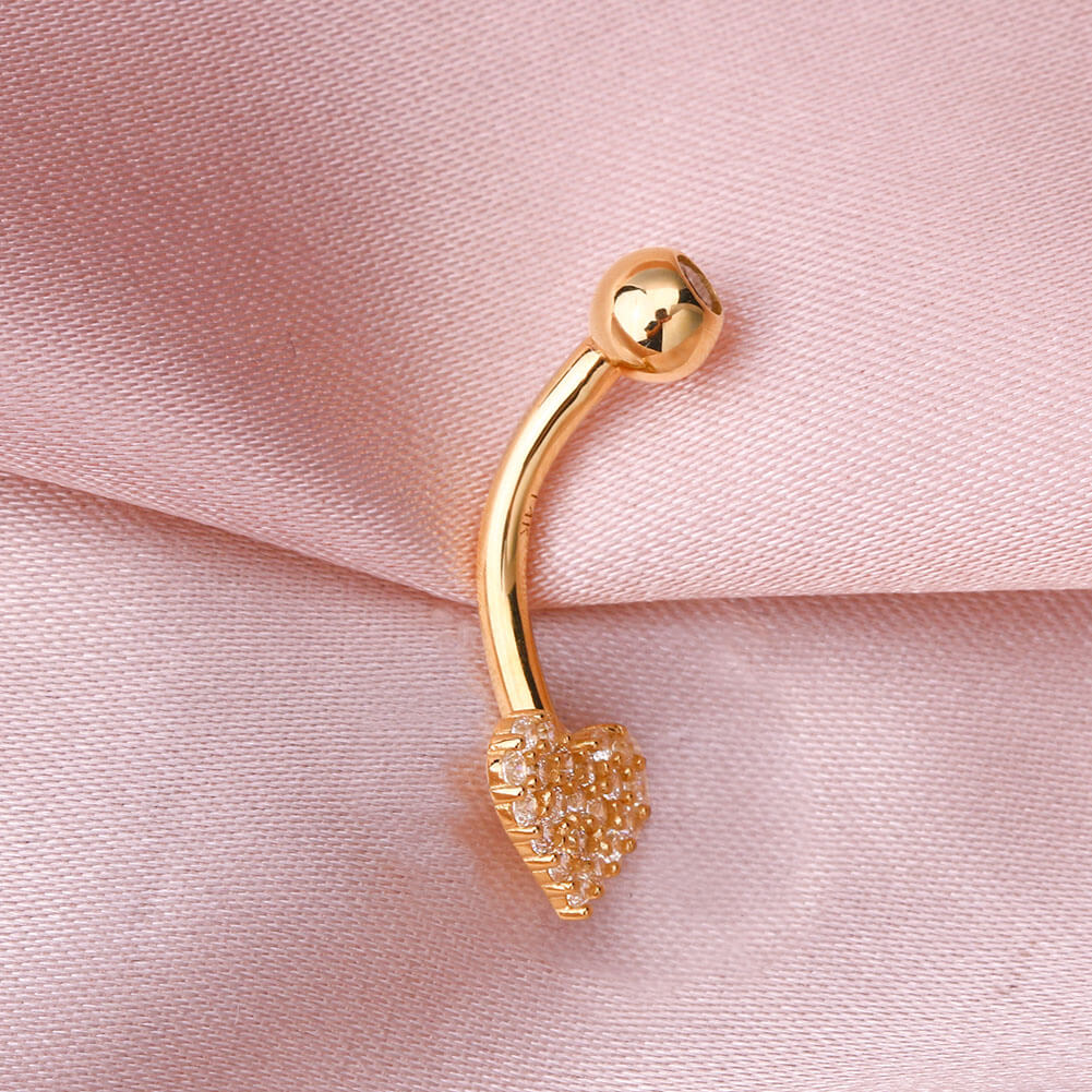 solid gold heart belly ring