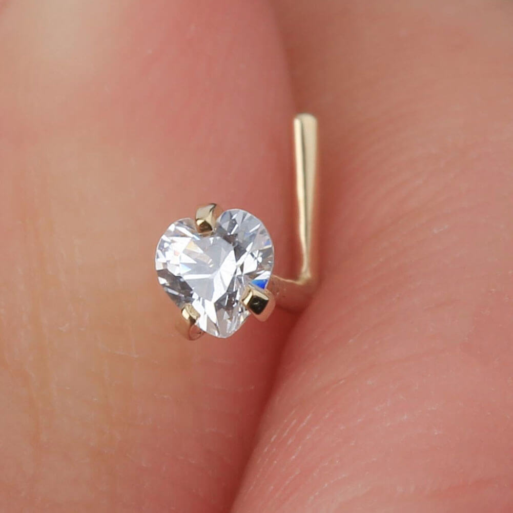 heart gold nose stud