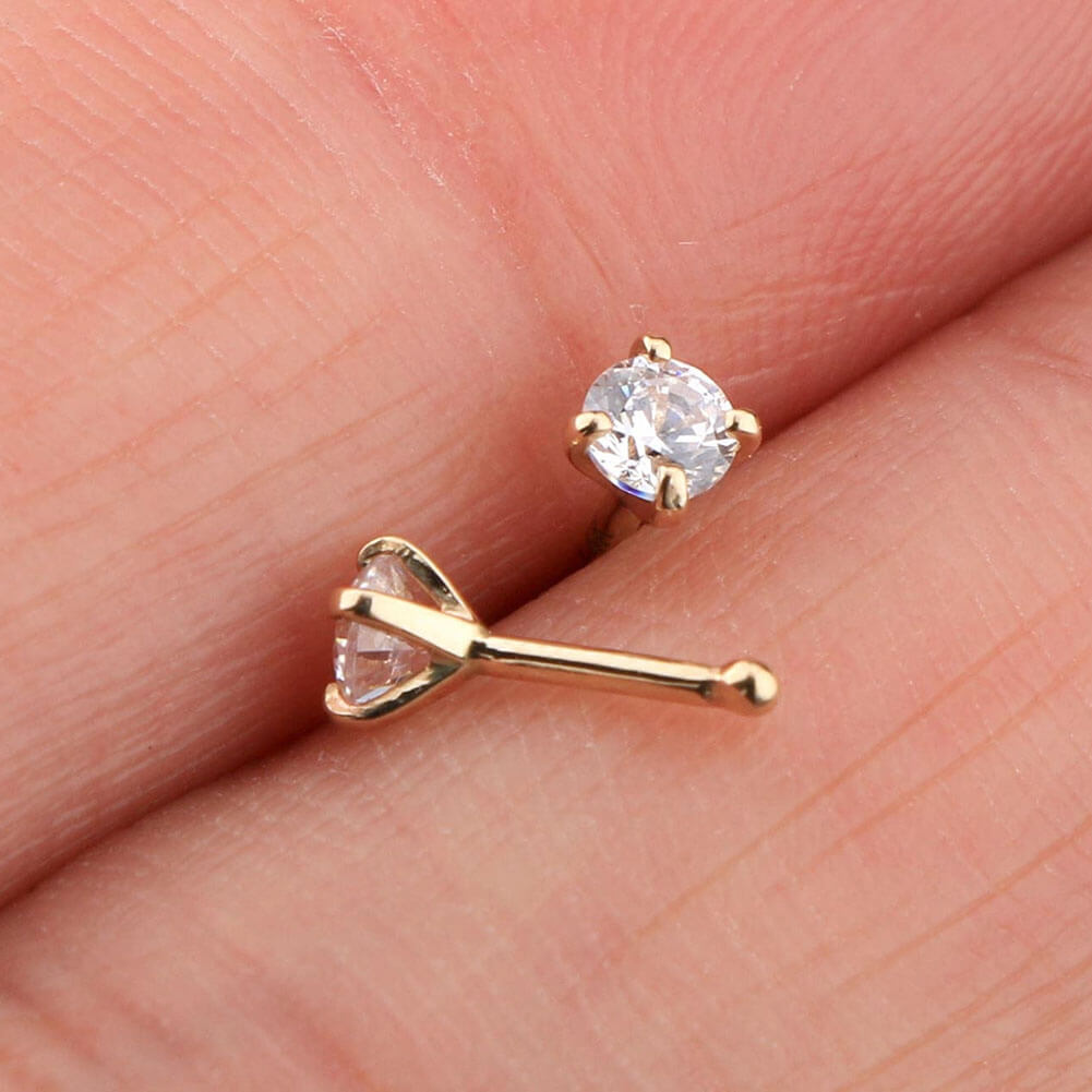 14K Gold Round CZ Nose Bone Jewelry
