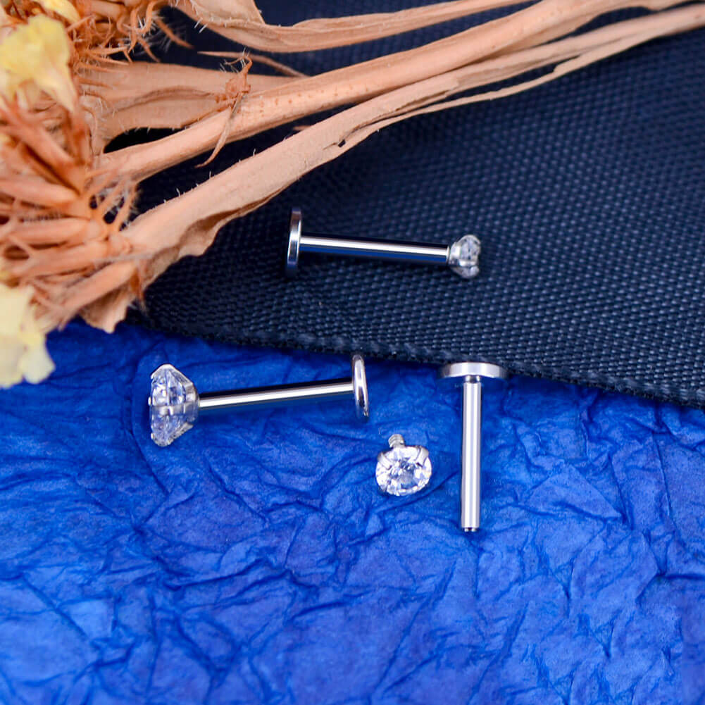 3Pcs 16G Crystal CZ Labret/Monroe Stud Internally Threaded Helix Studs - OUFER BODY JEWELRY