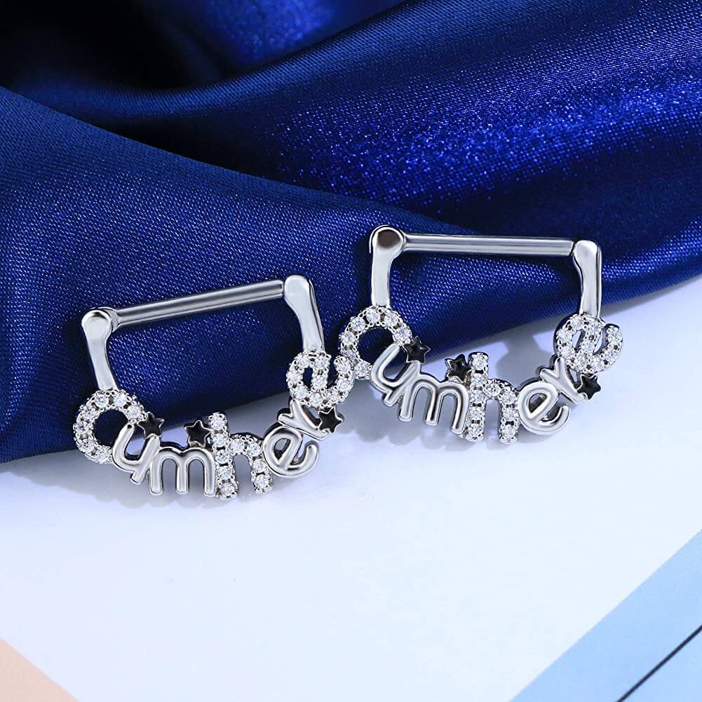 2Pcs CZ Letter Nipple Rings Pair