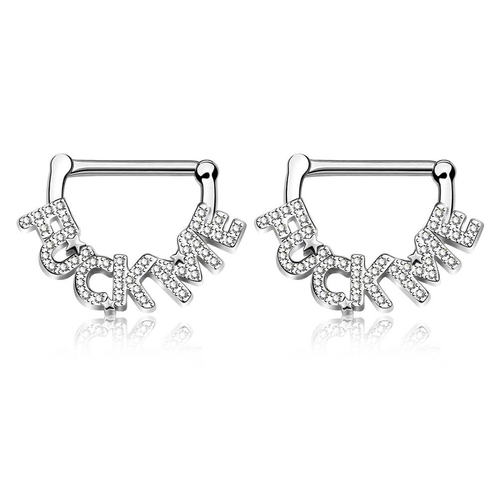 2Pcs CZ Letter Nipple Rings Pair