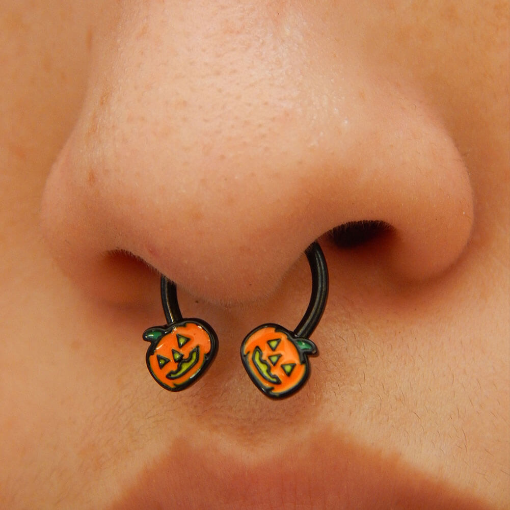 JackO'Lantern Pumpkin Horseshoe Septum Ring