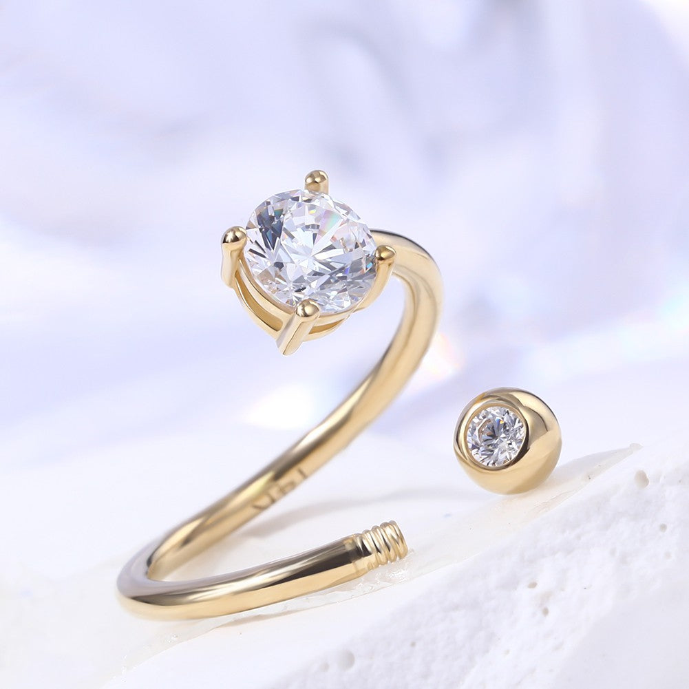 14K Gold Round CZ Cartilage Earring