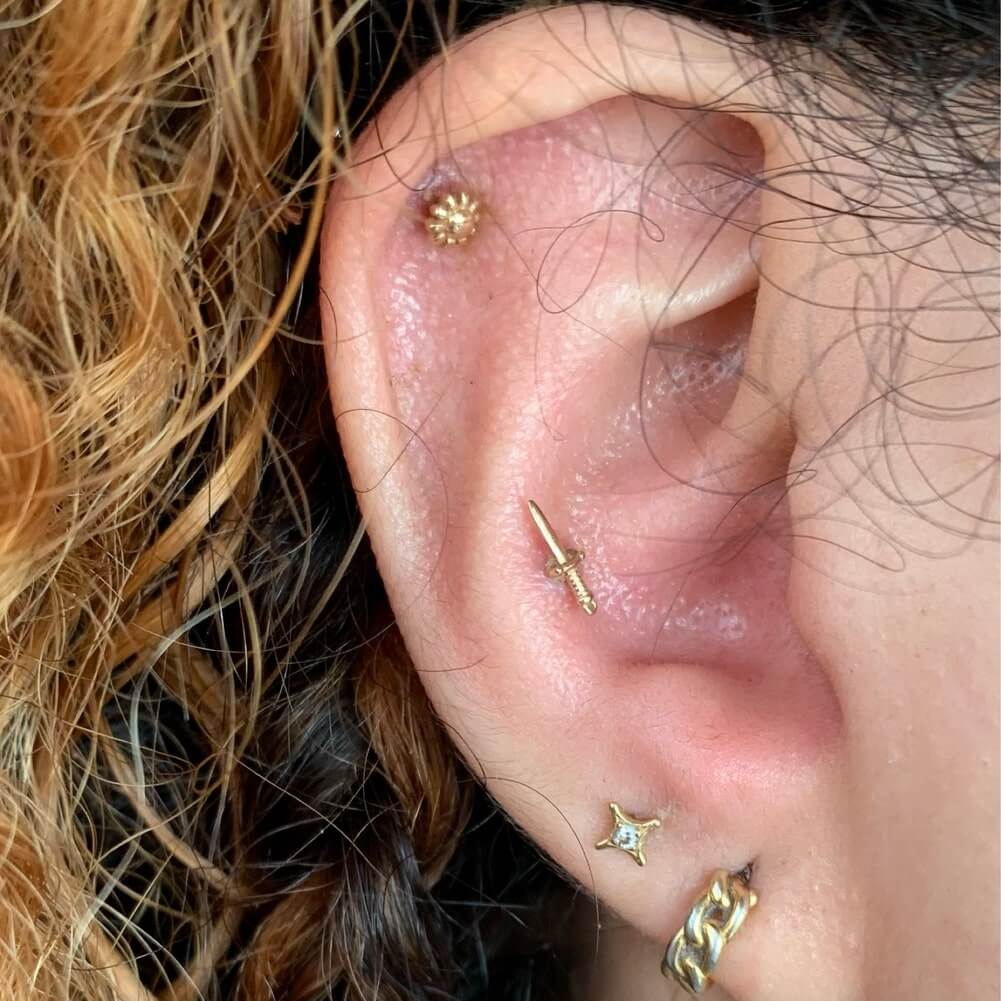 14K Gold Dagger Threadless Nose Stud