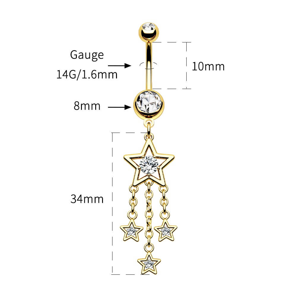 Stars CZ Dangle Belly Ring