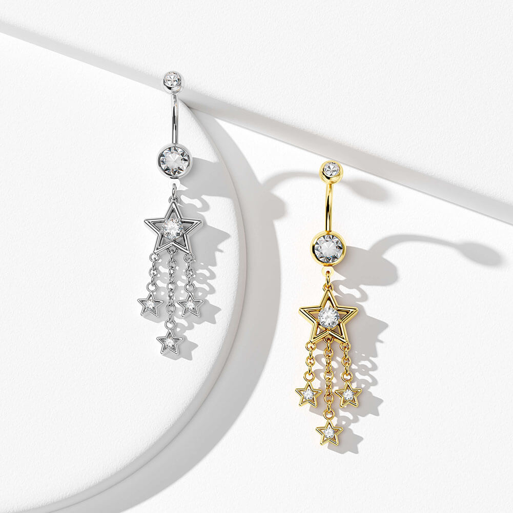 Stars CZ Dangle Belly Ring