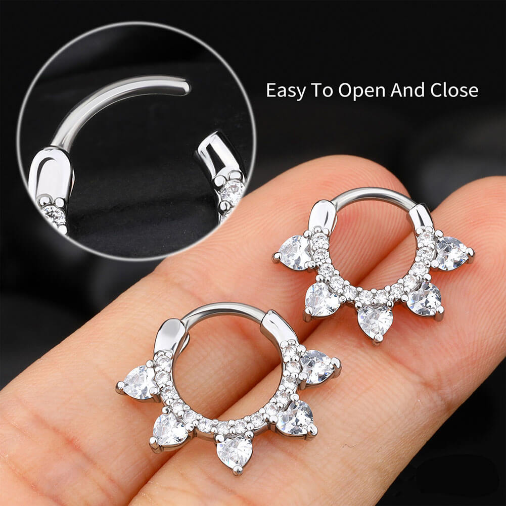 CZ Heart Septum Daith Ring