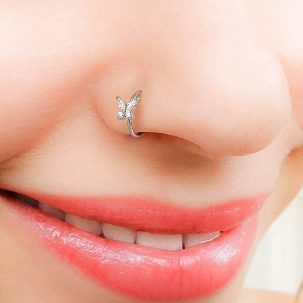 18G CZ Butterfly Segment Nose Ring
