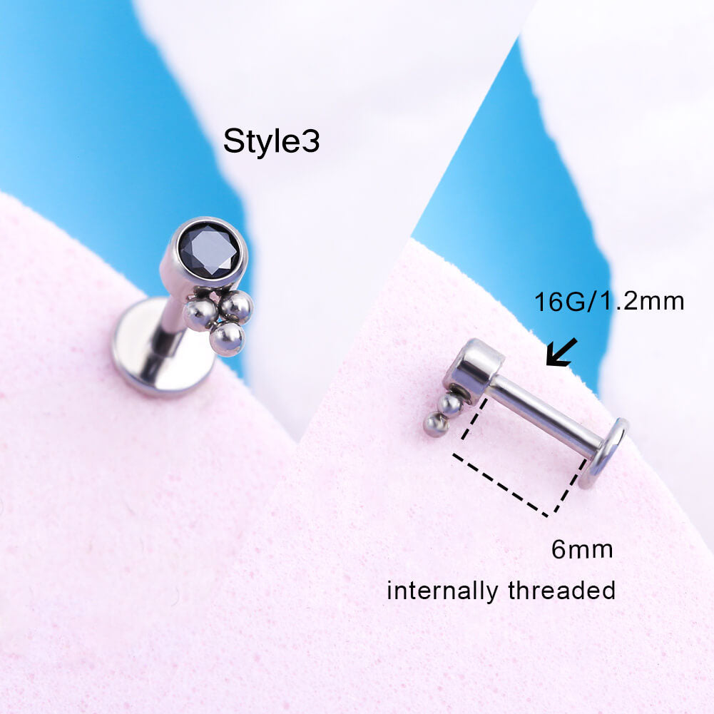 Black CZ Titanium Internally Threaded Cartilage Stud