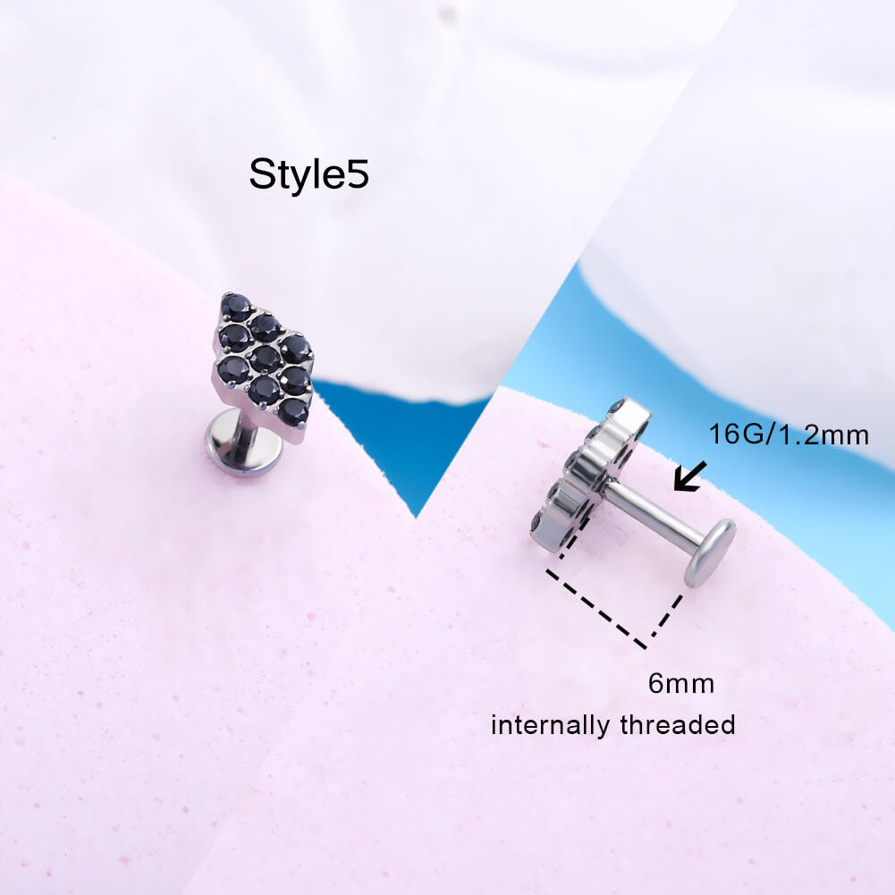 Black CZ Titanium Internally Threaded Cartilage Stud