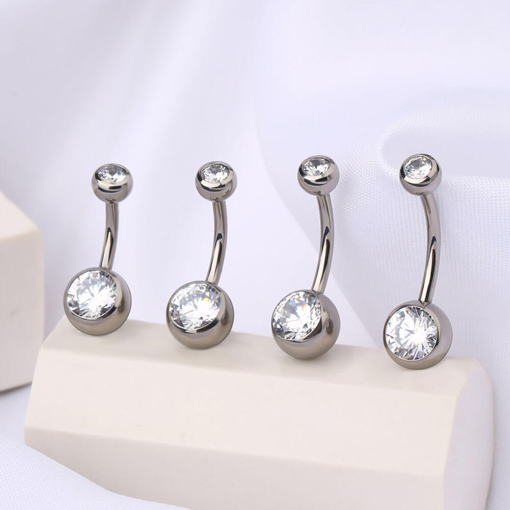 CZ Internally Threaded Titanium Belly Ring