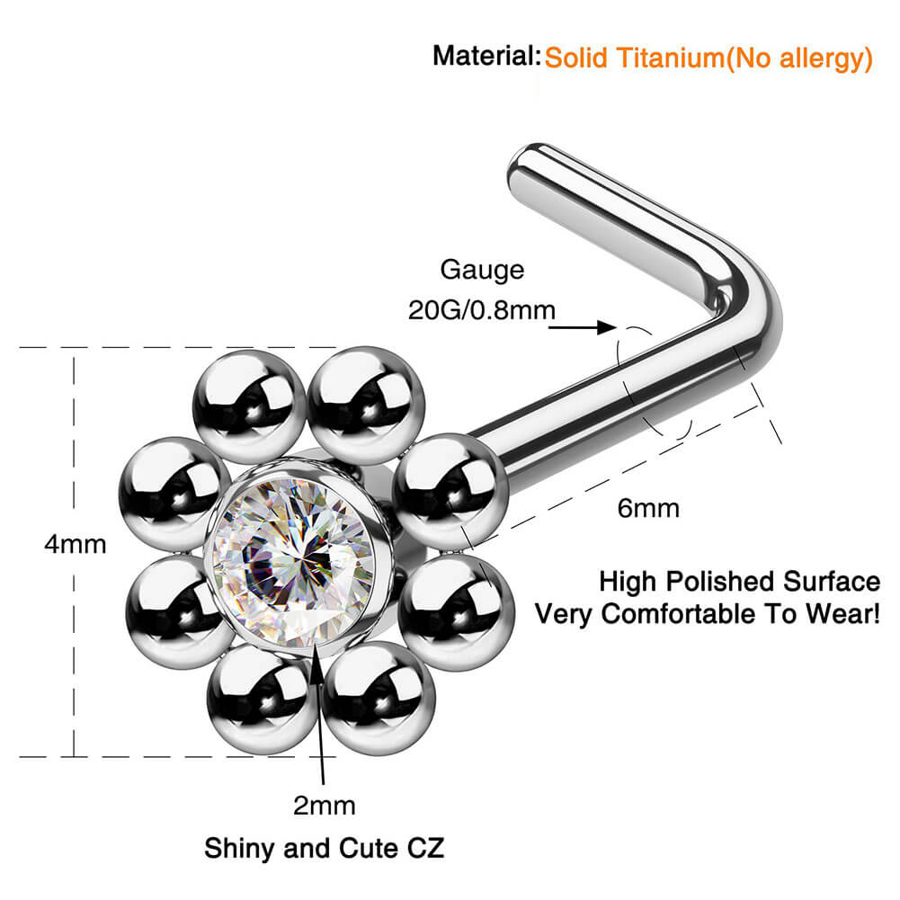 CZ Flower Titanium Nose Stud