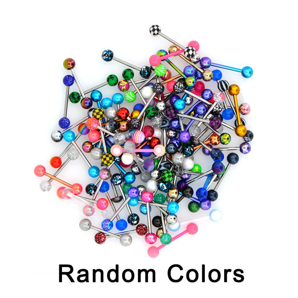 14G 100PCS Tongue Ring Ball Colorful Acrylic Tongue Barbells(Random Colors) - OUFER BODY JEWELRY