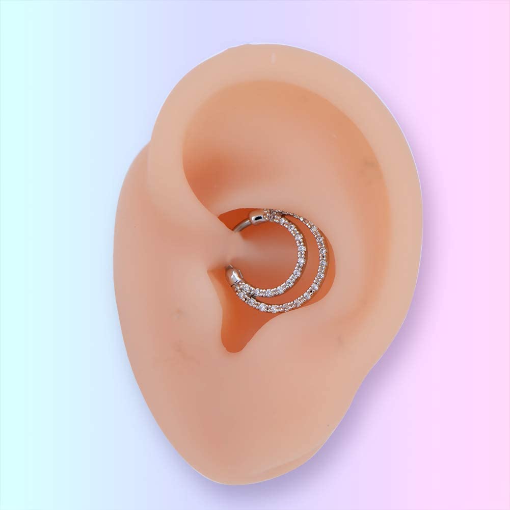 16G CZ Double Loop Daith Earrings Septum Clicker - OUFER BODY JEWELRY