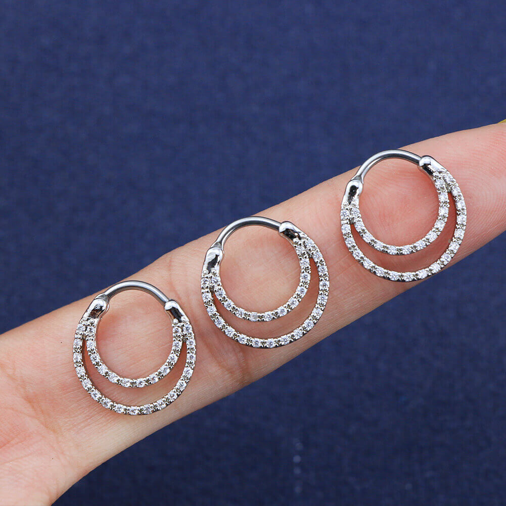 16G CZ Double Loop Daith Earrings Septum Clicker - OUFER BODY JEWELRY