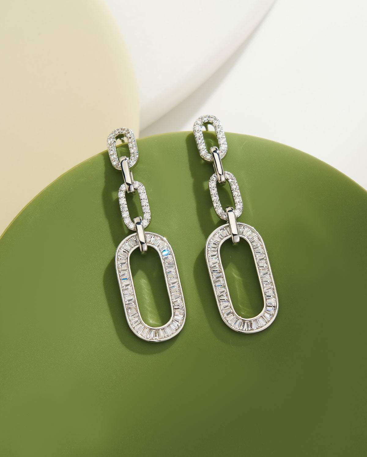 2PCS CZ Interlocking Chain Drop Earrings