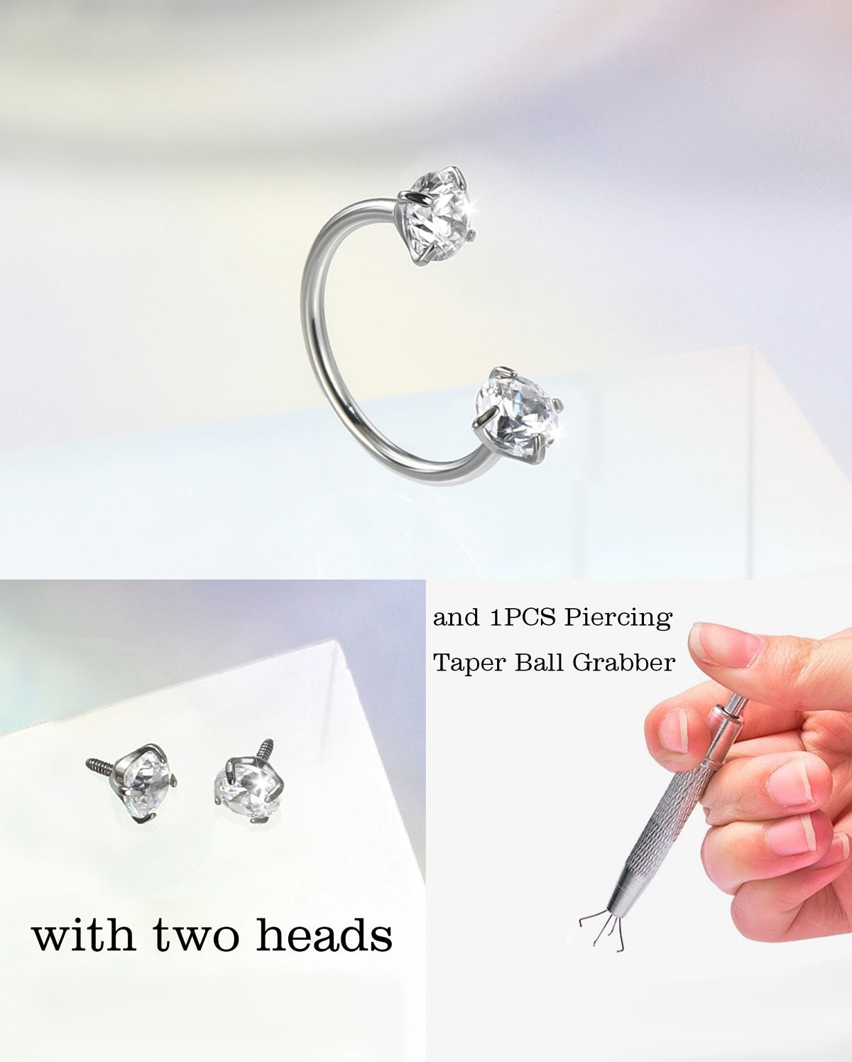 Horseshoe CZ Nostril Hoop With Tool Set