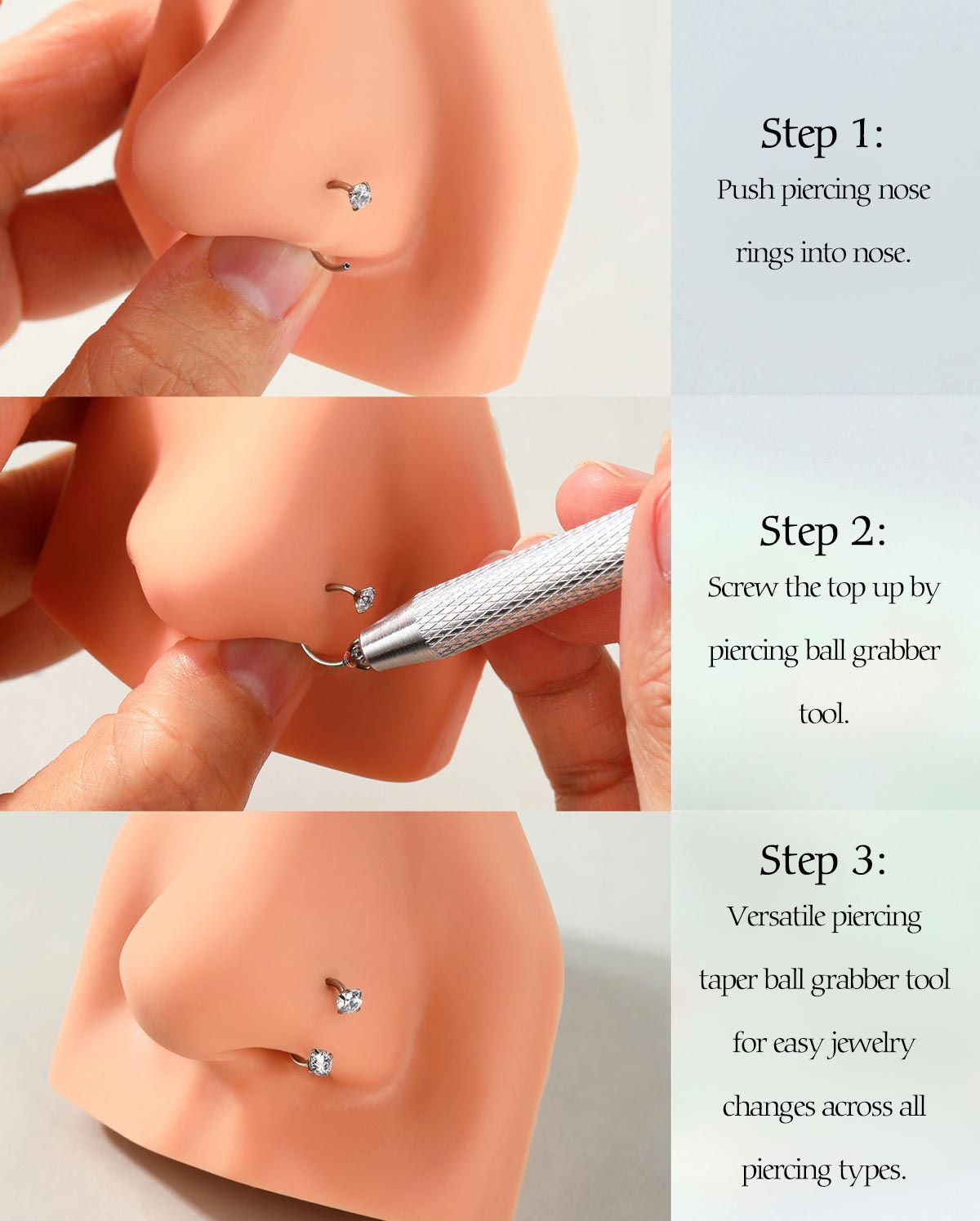 Horseshoe CZ Nostril Hoop With Tool Set