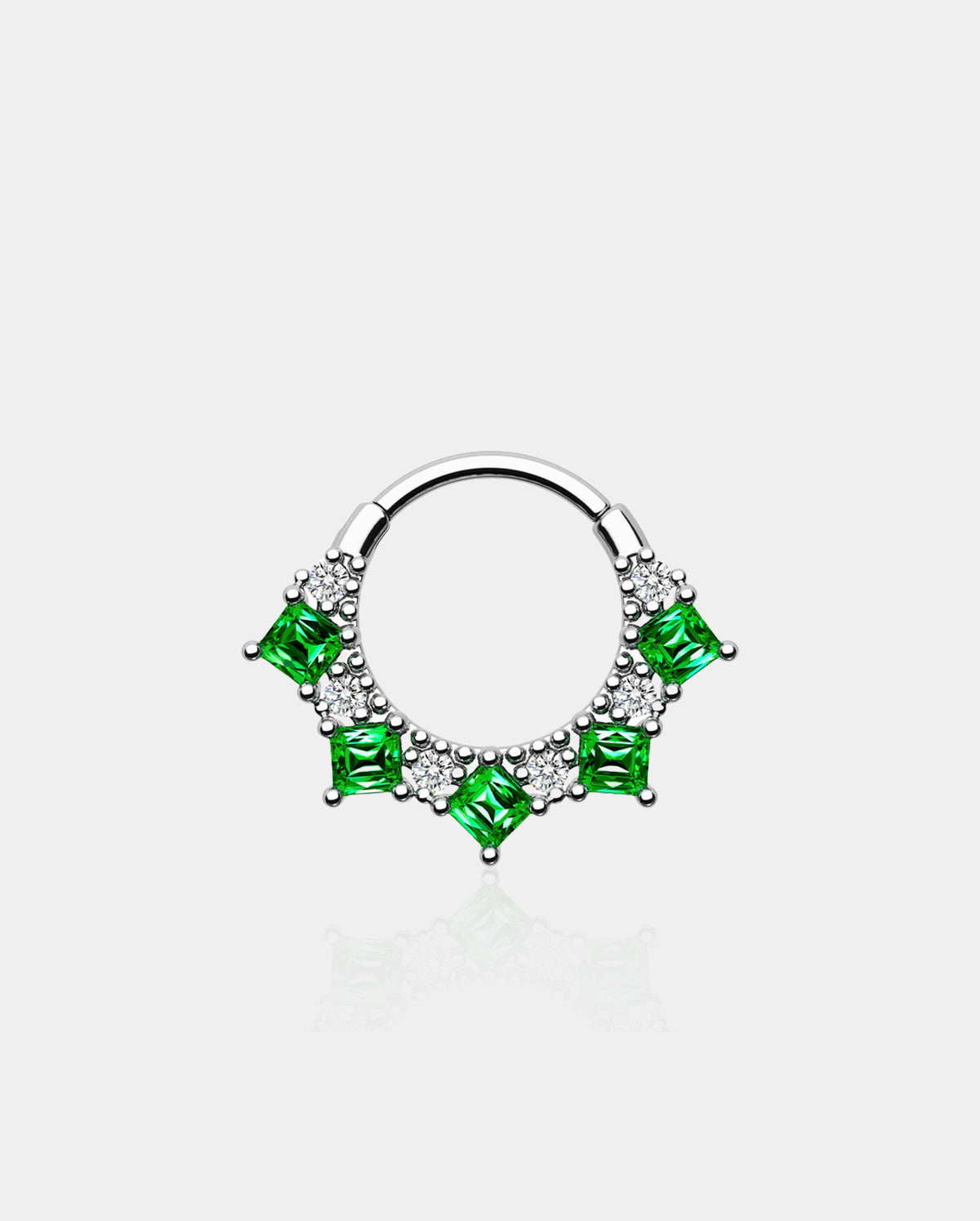 Green Gem & Clear CZ Cluster Clicker Septum Ring