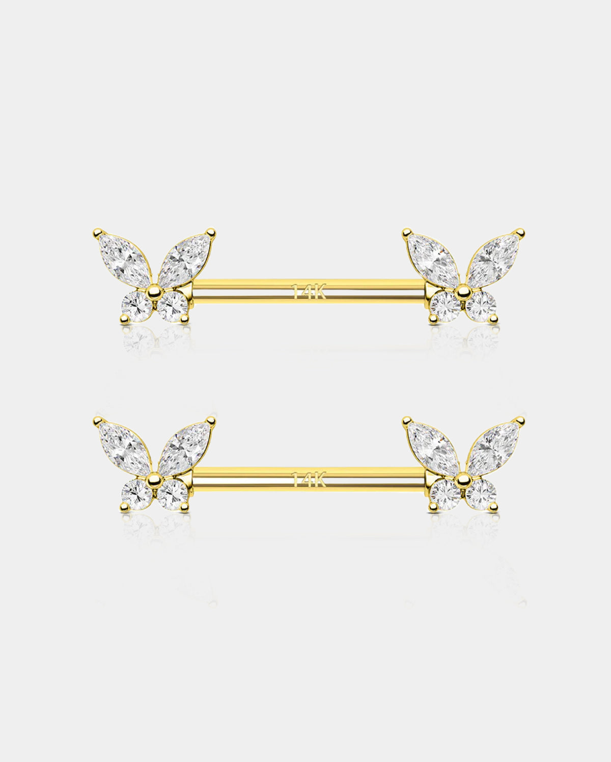 14k gold butterfly nipple piercings