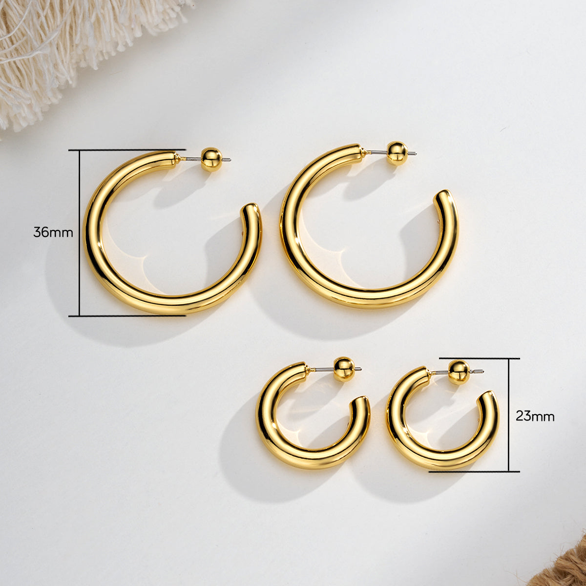 2PCS 18K Gold Plating Water Safe Hoop Earring