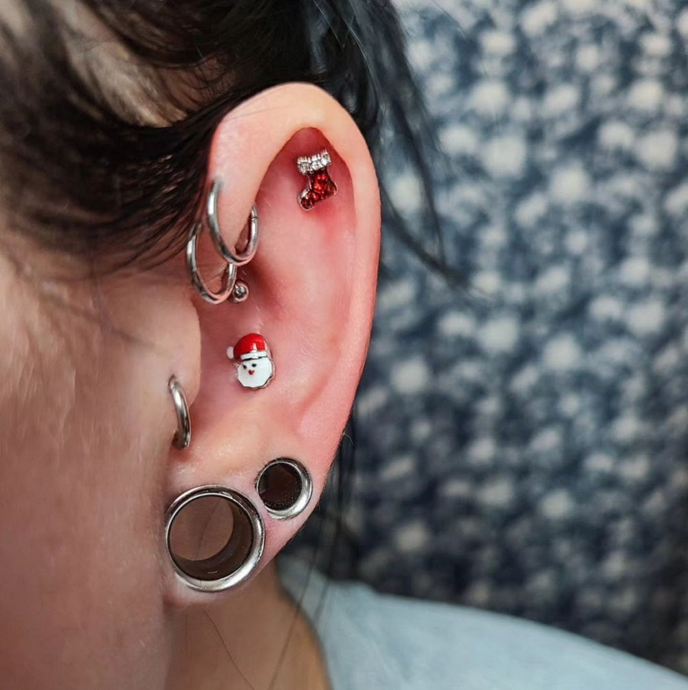 16G Christmas Red Boot Helix Tragus Cartilage Stud