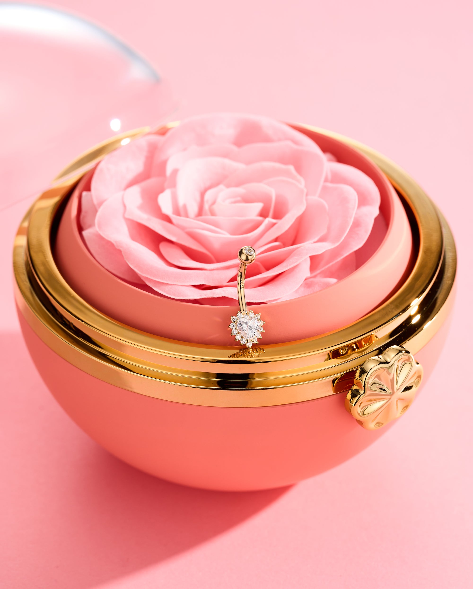 14K Gold CZ Heart Belly Ring