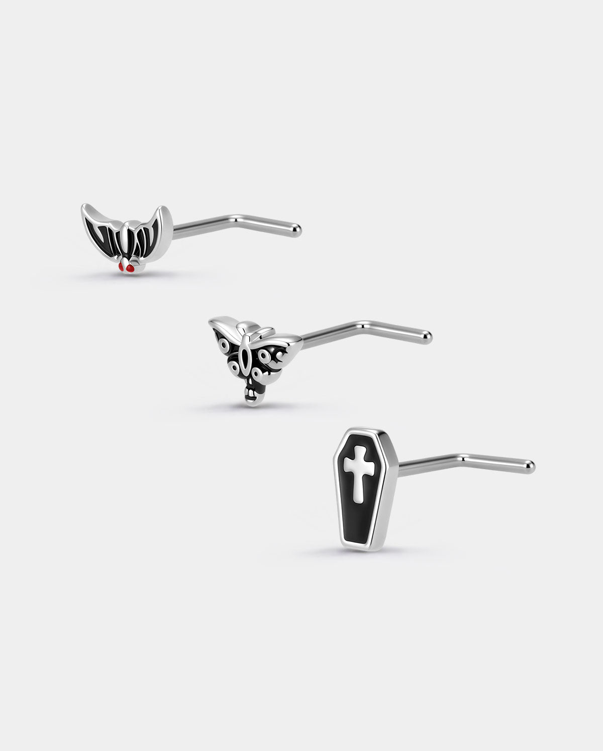oufer halloween  Bat Moth Coffin Nose Stud Set