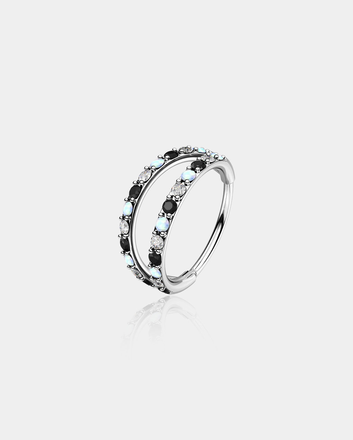 black Cz double opal nose ring 