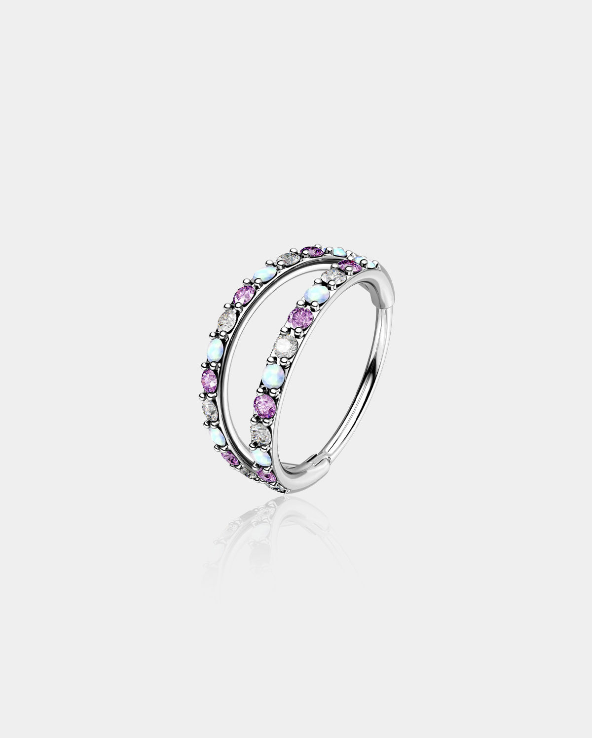 pink CZ and double opal nose ring 