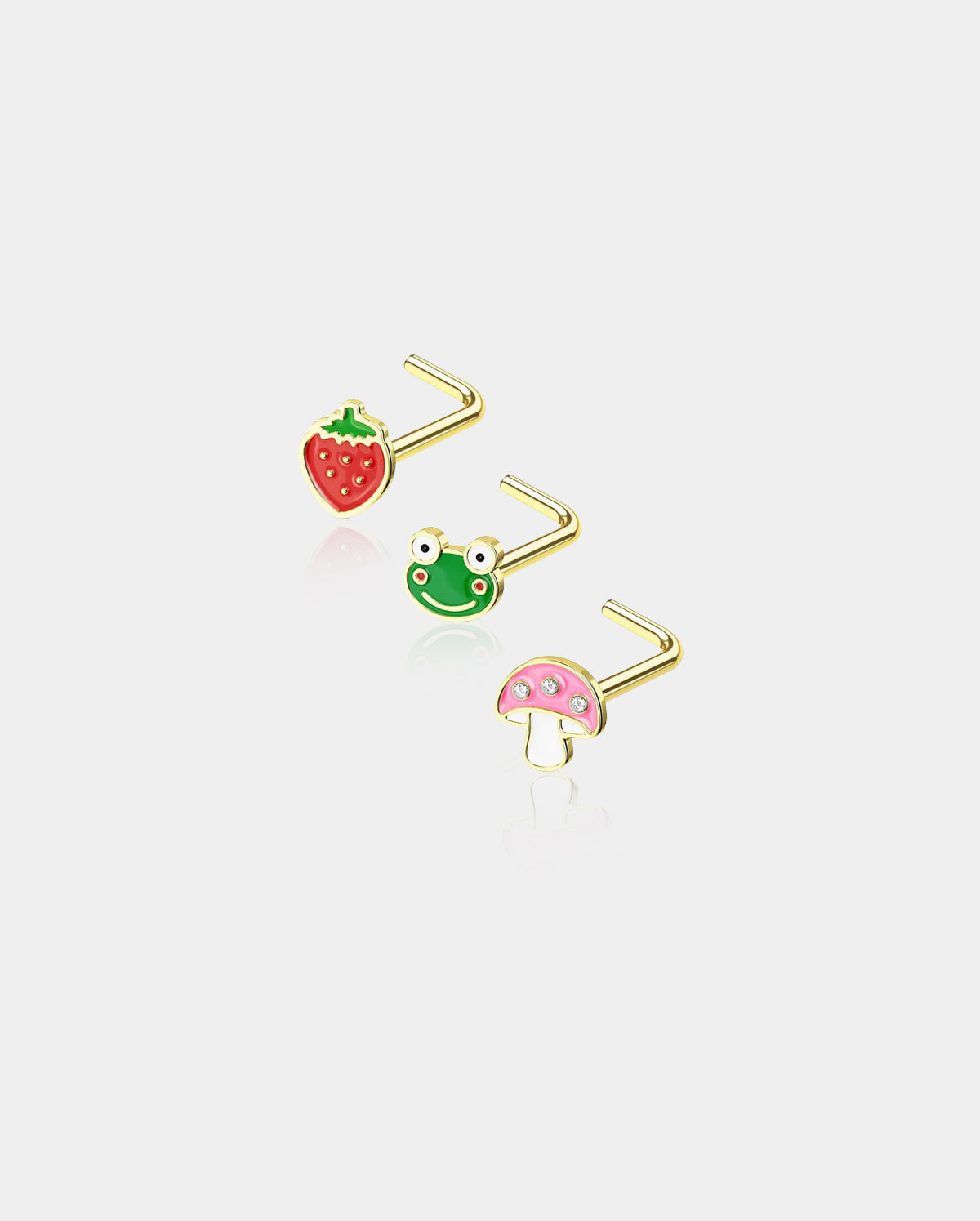 Strawberry/Frog/Mushroom Nose Stud Set