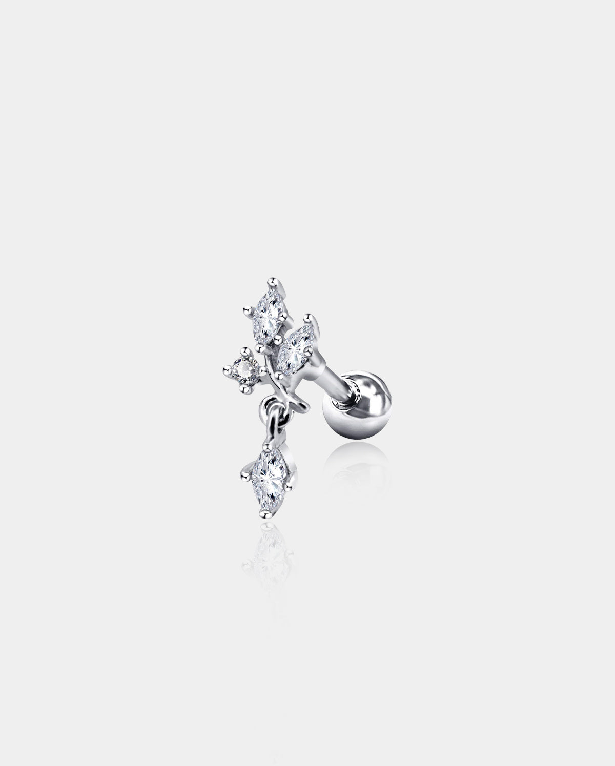 16G Clear CZ Dangle Dendriform Silver and Rose Gold Helix Studs 