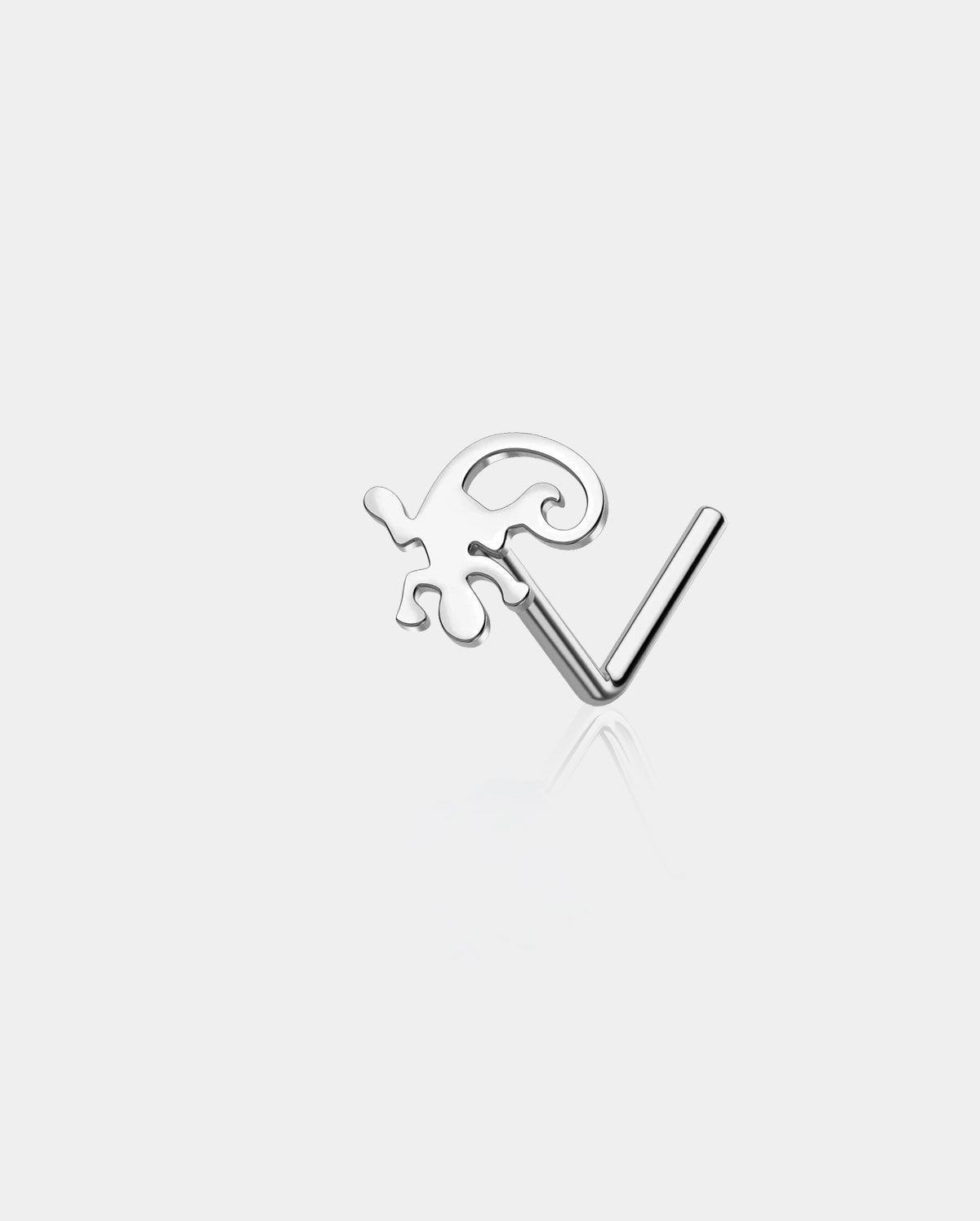 silver gecko l shaped nose ring stud