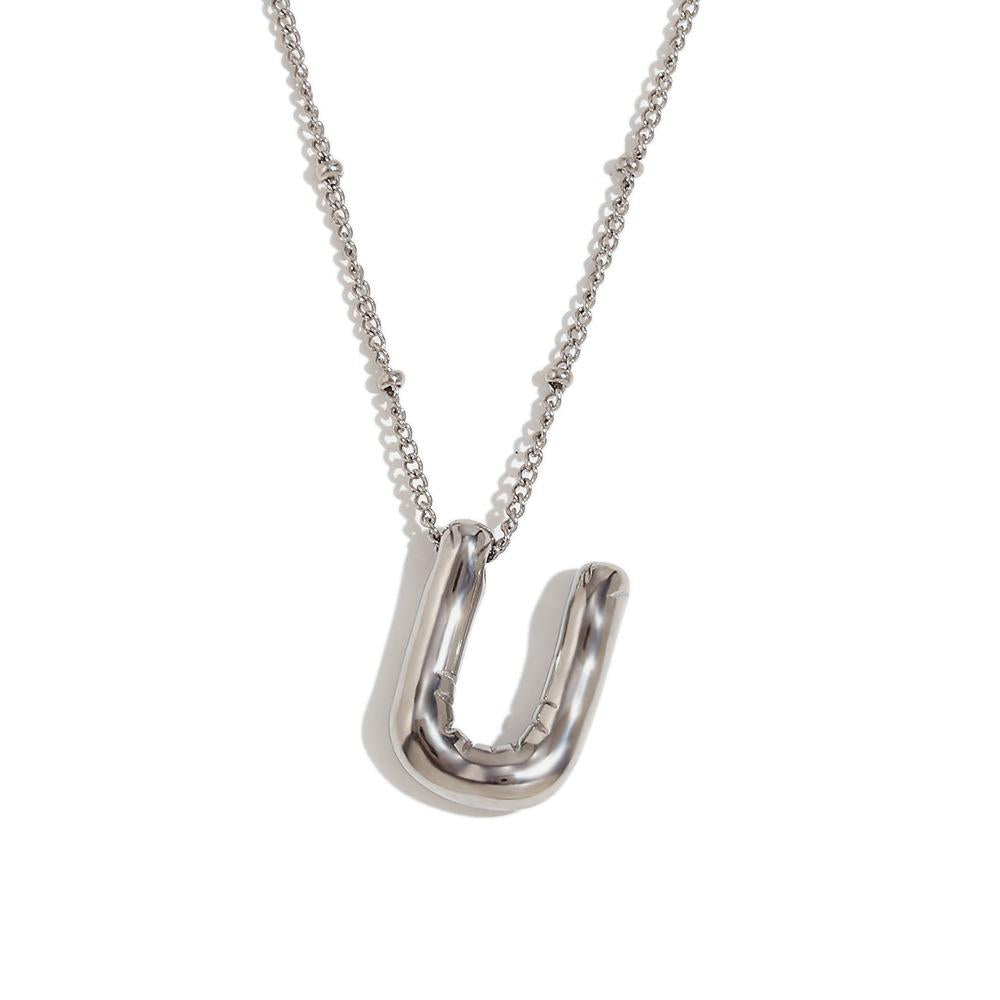 Bubble Chunky Initial Letter Pendant Necklace