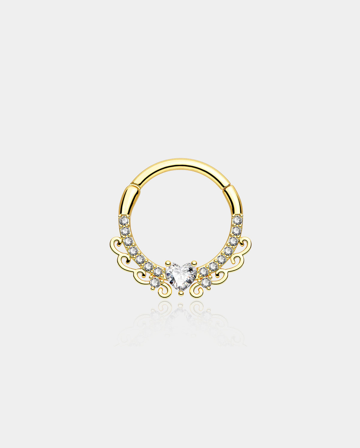 Elegant Heart CZ Hinged Segment Septum Ring