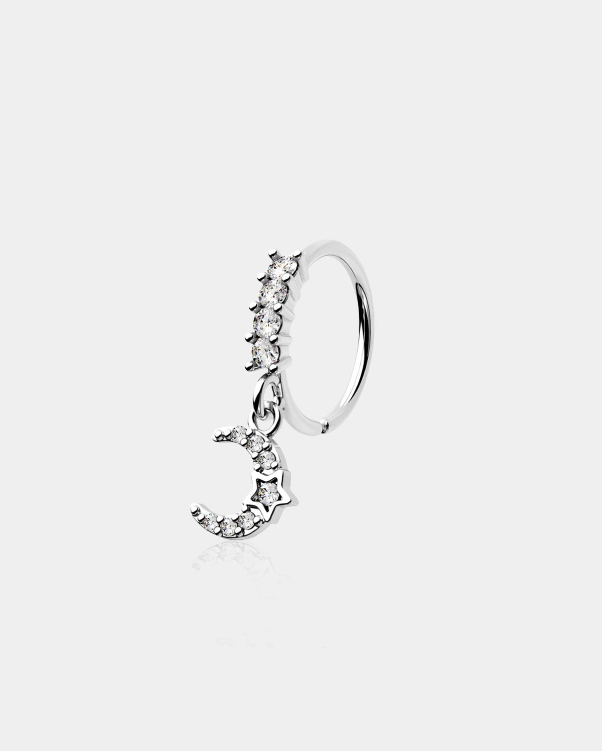 Bezel Set CZ Moon Dangle Nose Ring