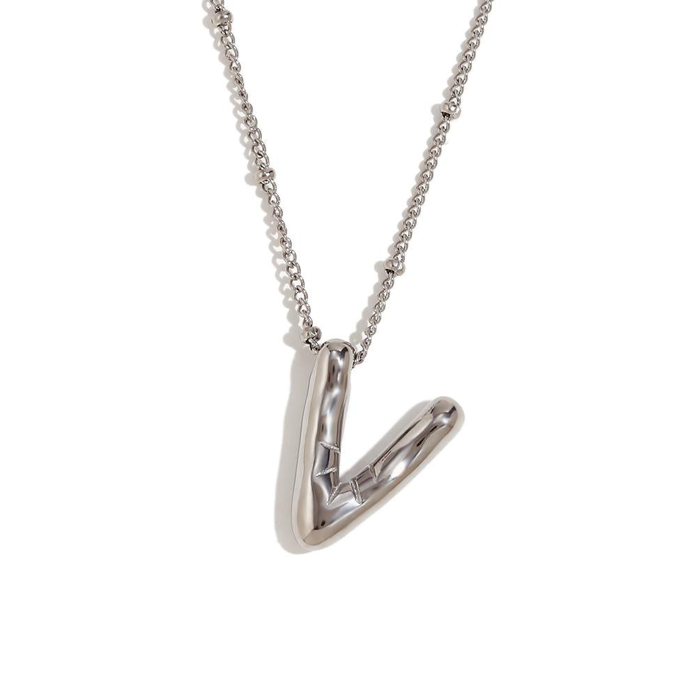 Bubble Chunky Initial Letter Pendant Necklace