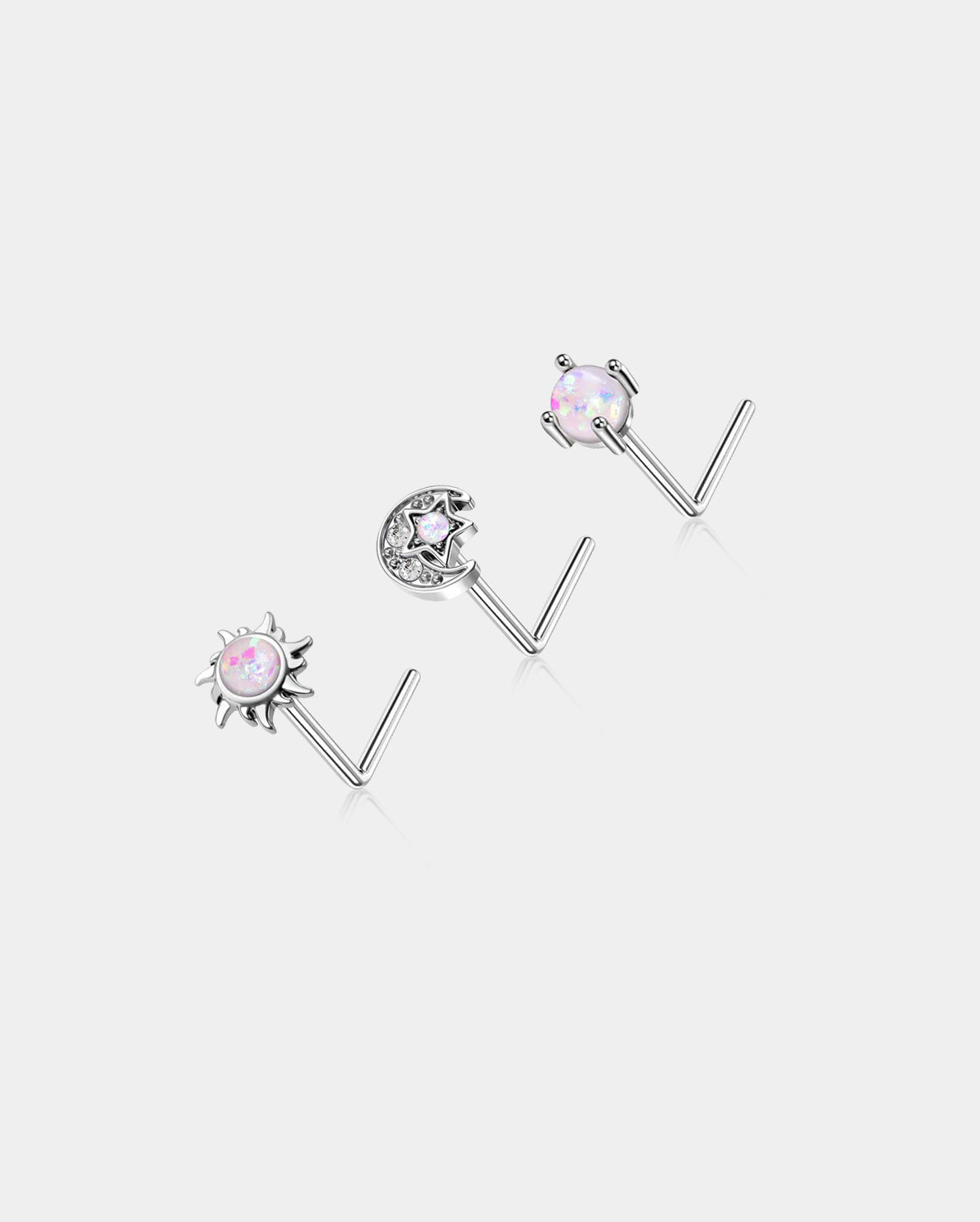 3PCS Opal Moon & Star Nose Studs Pack