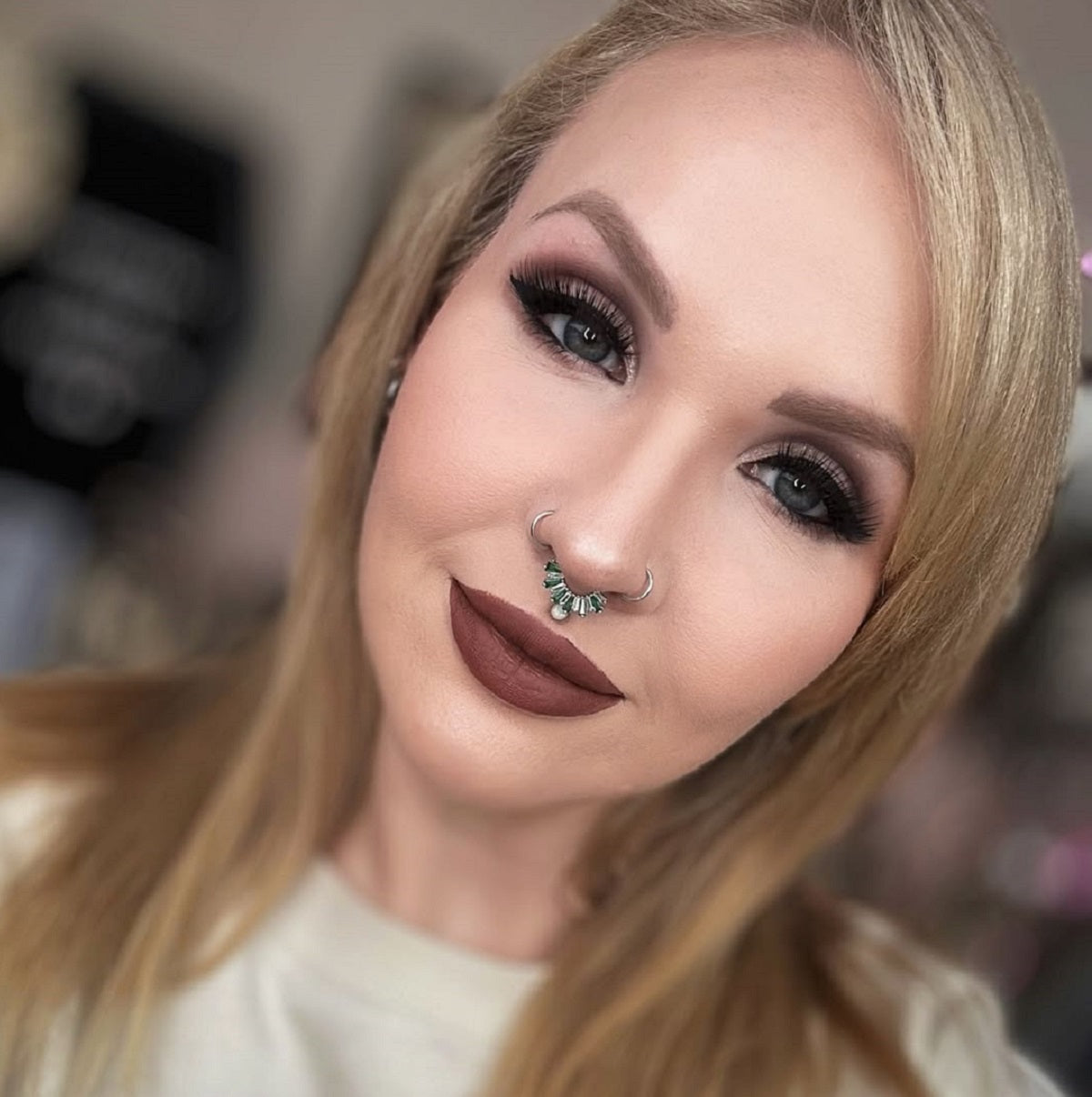 Baguette Clear/Green CZ Septum Ring