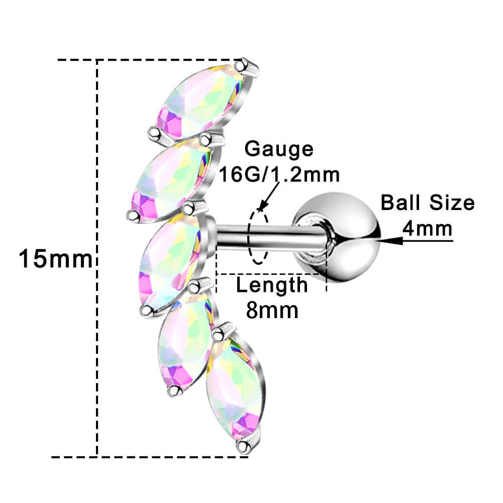 16G Kristall CZ Gebogene Rebe Kletterer Helix Ohrring Ohr stecker