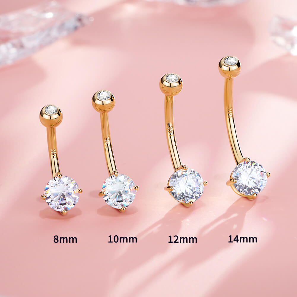 14K Gold Belly Ring 14G Round CZ Diamond Belly Button Ring