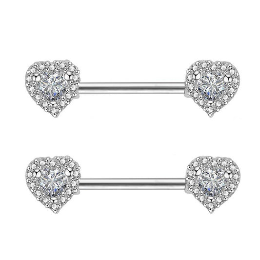 2Pcs 14G 316L Stainless Steel CZ Heart Nipple Jewelry