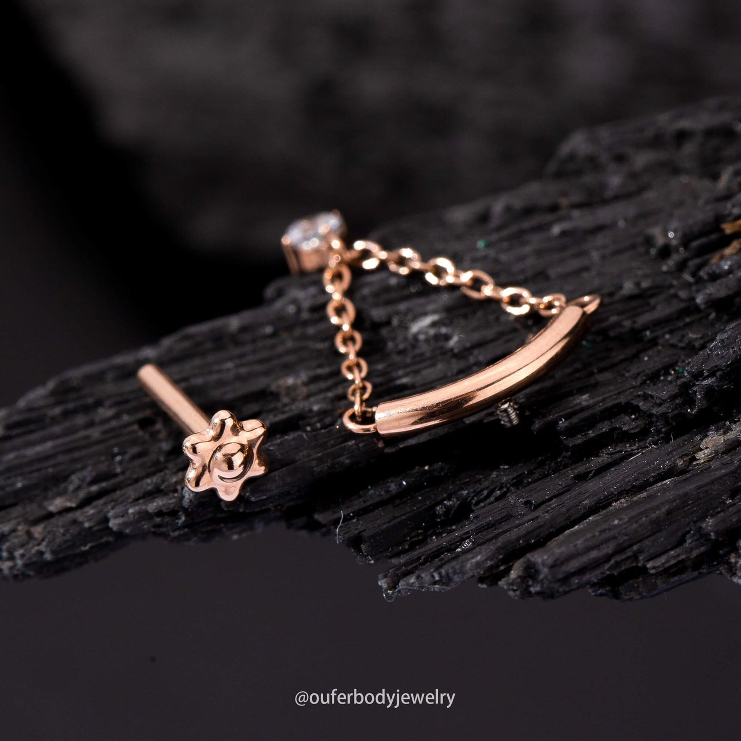 rose gold internally threaded chain dangle helix stud 