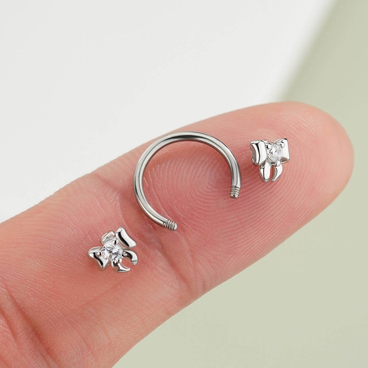 Clear CZ Ribbon Bow Horseshoe Septum Ring